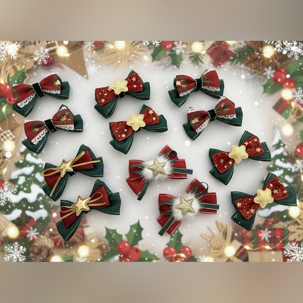 New handmade Christmas hair bow hair clips 2 pcs